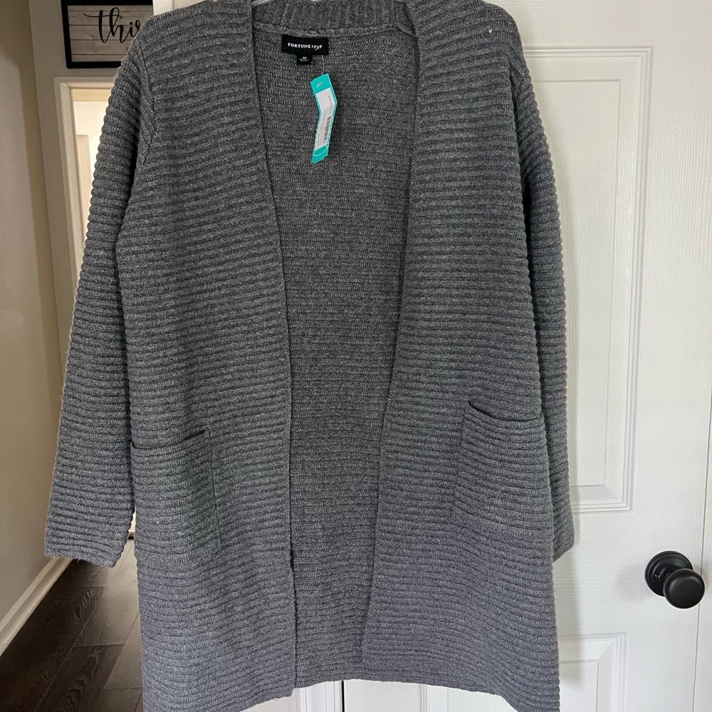 Fortune + Ivy Charcoal Gray Open Front Cardigan NWT Size Medium